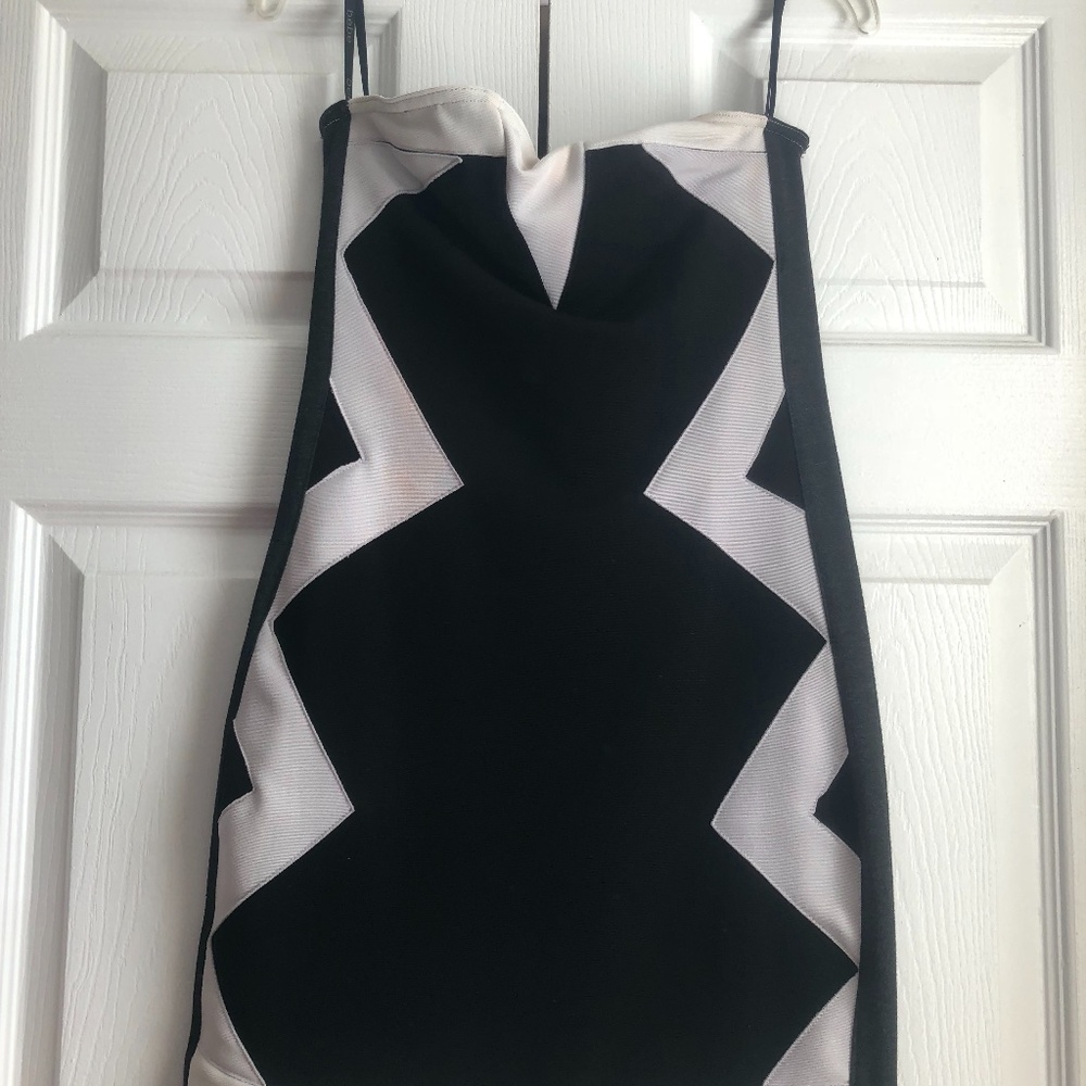 BEBE black and white strapless dress